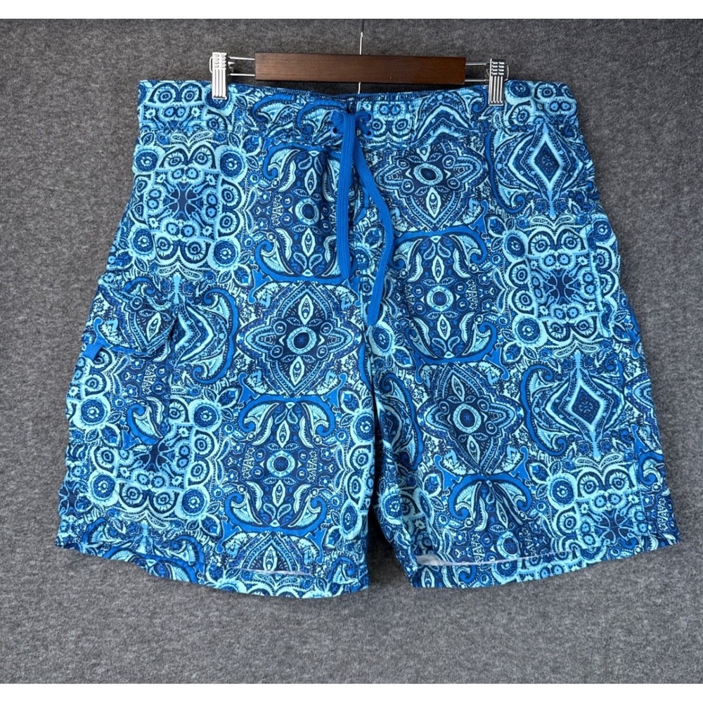 Kanu Surf Blue Paisley Mandala Board Shorts Swim Trunks Mens 2X Cargo Pocket 8"‎